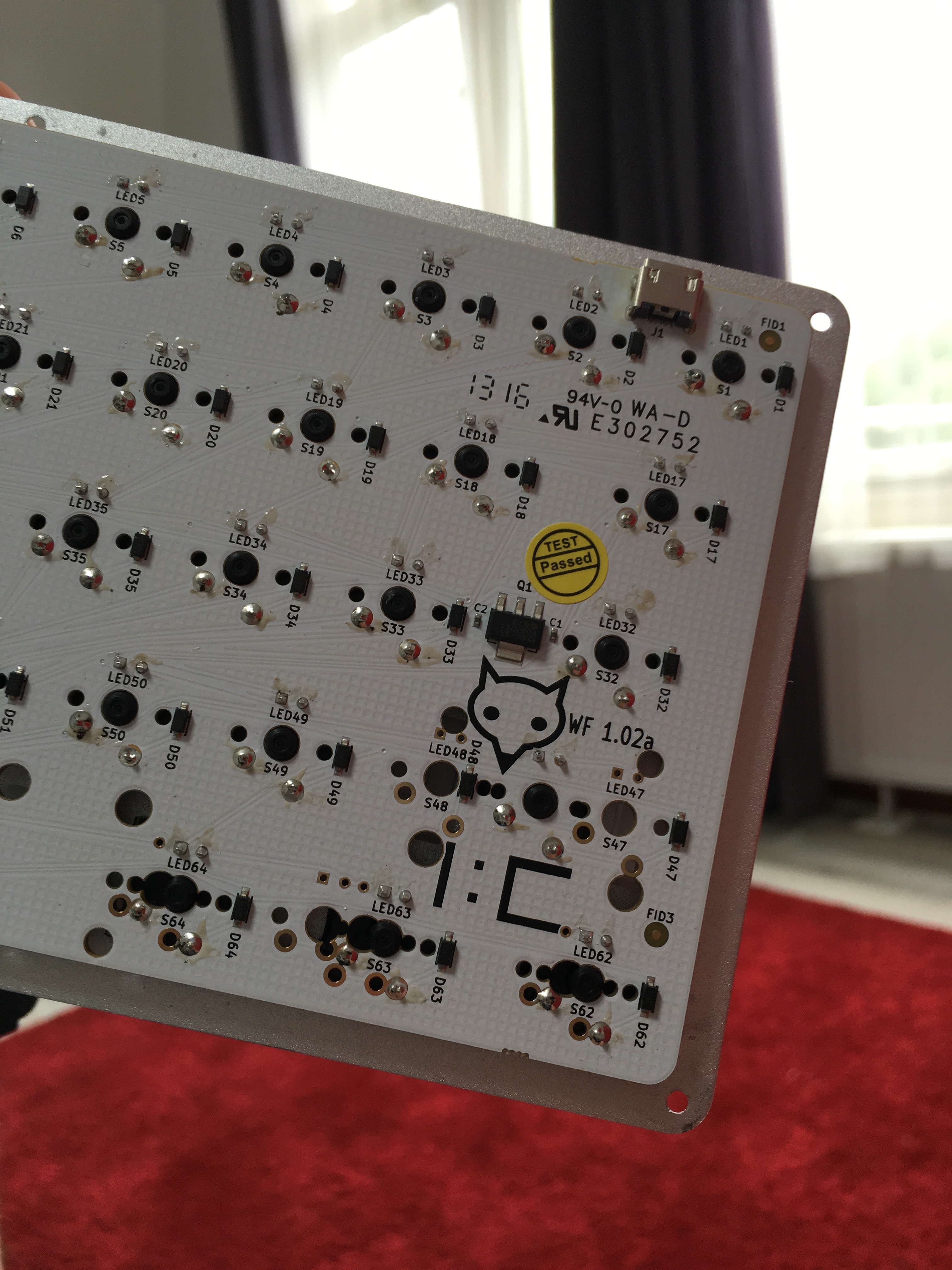 The PCB of the Whitefox keyboard